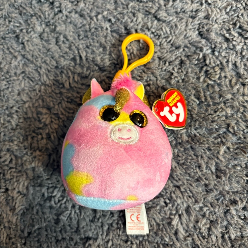 NWT Ty Squishy Beanies pink colorful unicorn named Fantasia